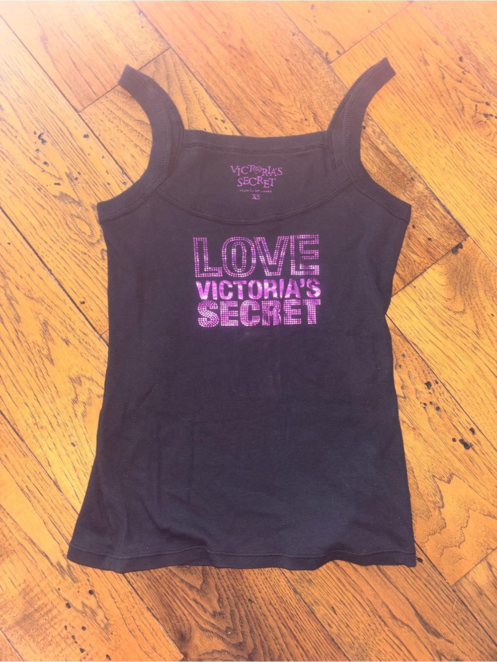 Y2K Victoria's Secret Women’s Black Tank Top with Purple Metallic Logo Size XS